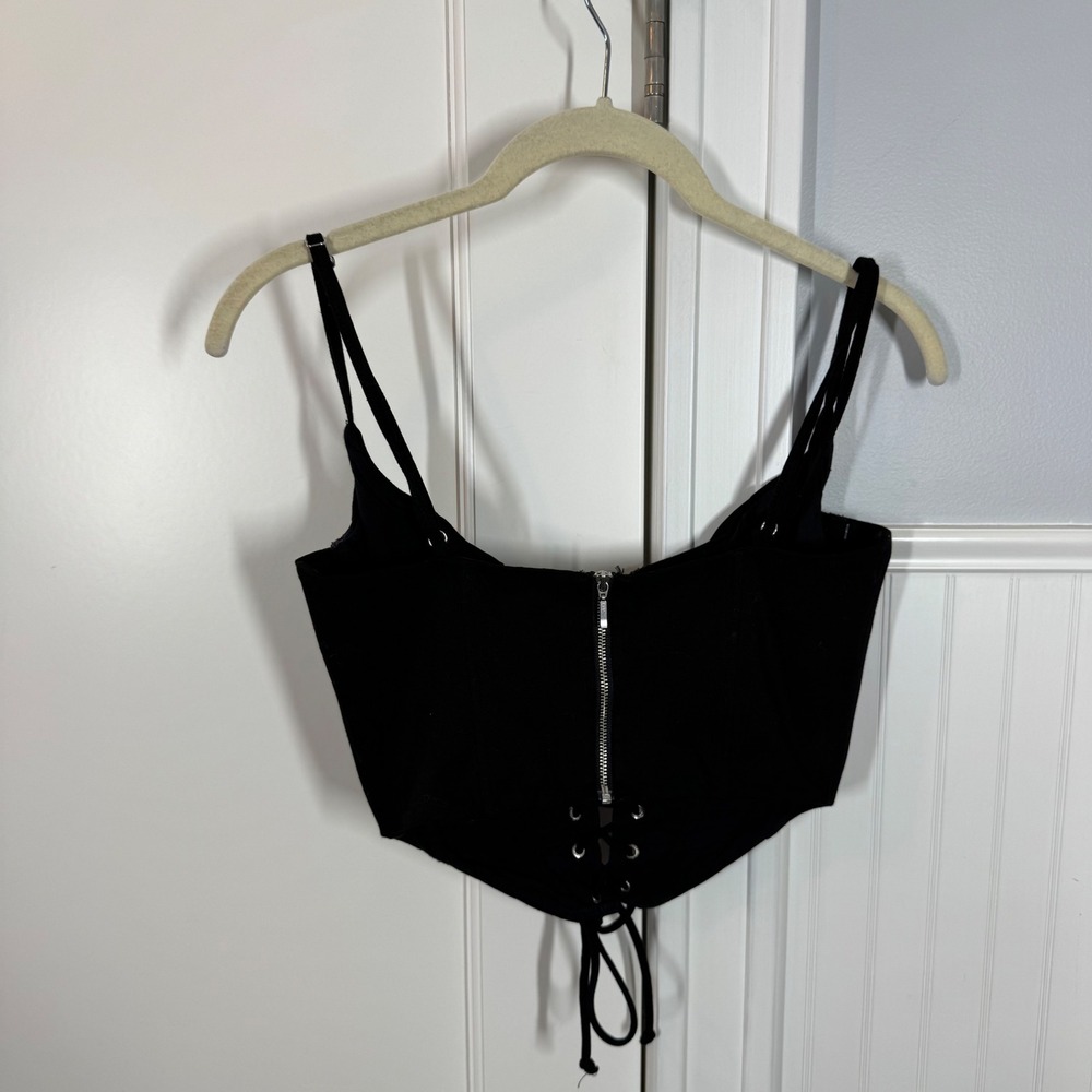 White Fox Boutique Black Corset Crop Top Size Small Lace Up Front Zip Back Sexy‎ - Picture 3 of 7